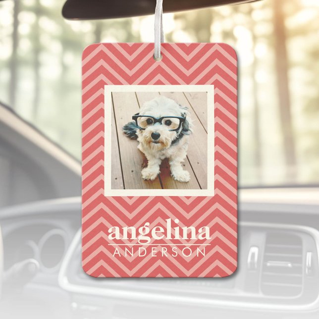 Photo with Chevron Pattern and Custom Name Car Air Freshener (Custom Air Freshener)