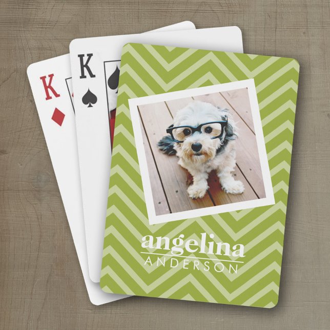 Photo with Chevron Pattern and Custom Name Playing Cards (Personalized playing cards)