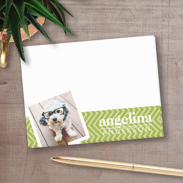 Photo with Chevron Pattern and Custom Name Post-it Notes (Personalized post-it notes with an area to add your name or other text)
