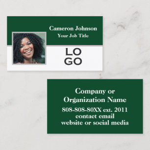 Photo with Custom Logo on Forest Green Business Card