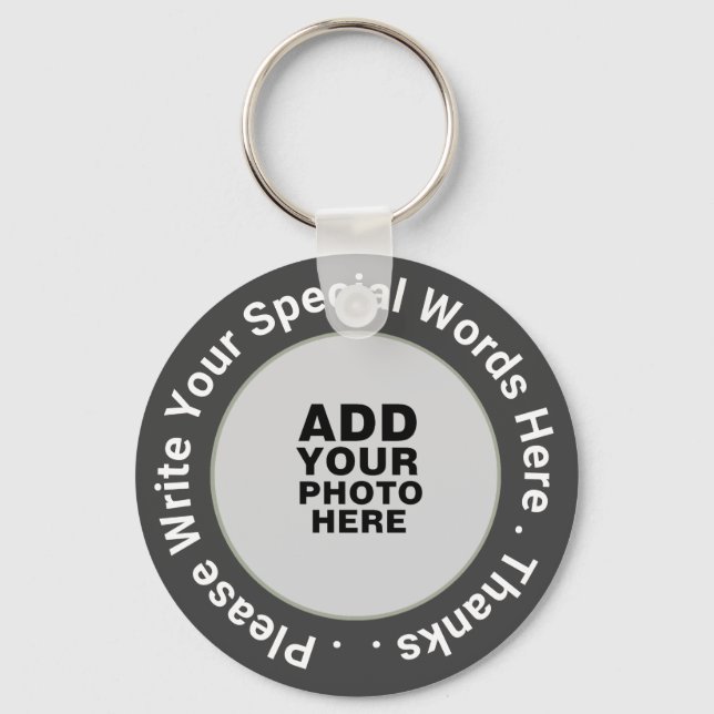 photo with custom text on gray nice promo key ring (Front)