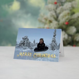 Photo with Gold Merry Christmas Custom Signature Foil Holiday Card