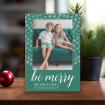 Photo with Green Boho Watercolor Dot Pattern Holiday Card<br><div class="desc">A modern design with a green boho dot pattern and one vertical photo. A minimal design that can be changed in the advanced customise area.</div>