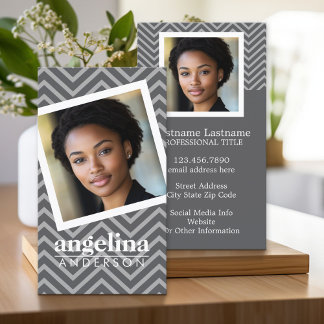 Photo with Grey Chevron Pattern Custom Name Business Card