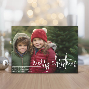 Photo with huge MERRY Christmas  - Red Green Plaid Holiday Card