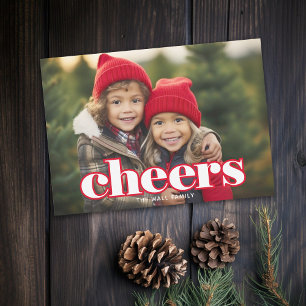Photo with large Cheers - Botanical Back red green Holiday Card