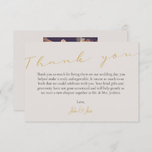 Photo with QR Code Elegant gold script Thank You Card