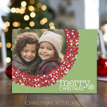 Photo with Red Berry Christmas Wreath Frame Holiday Postcard<br><div class="desc">A farmhouse green with a berry wreath as a photo frame. A modern script is used for the Happy Holidays. A Christmas greeting - May your days be merry and bright - included on the postcard side with an area for family signature and greeting.</div>