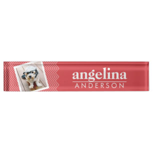 Photo with Red Chevron Pattern Custom Name Nameplate