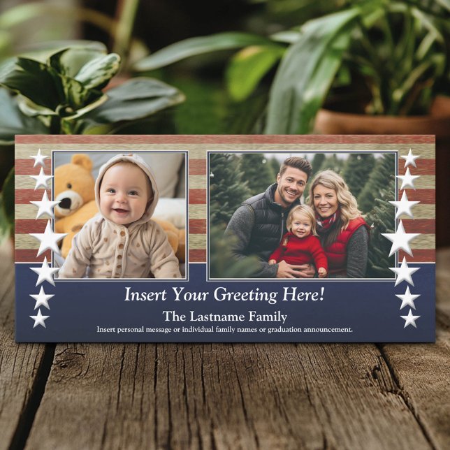 Photo with USA Flag Patriotic Military Theme Announcement (Custom Photo Card)