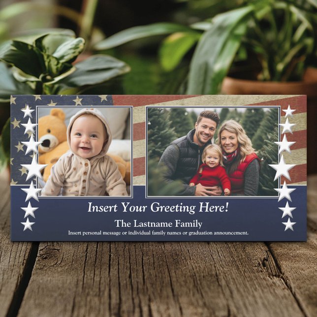 Photo with USA Flag Patriotic Military Theme Announcement (Custom Photo Card)