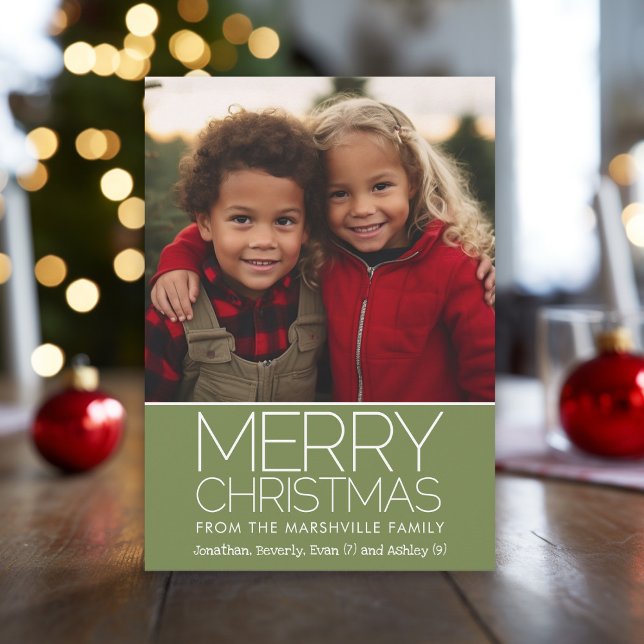 Photo with Whimsical Branches and Modern Font Holiday Card (Christmas card with whimsical branches)