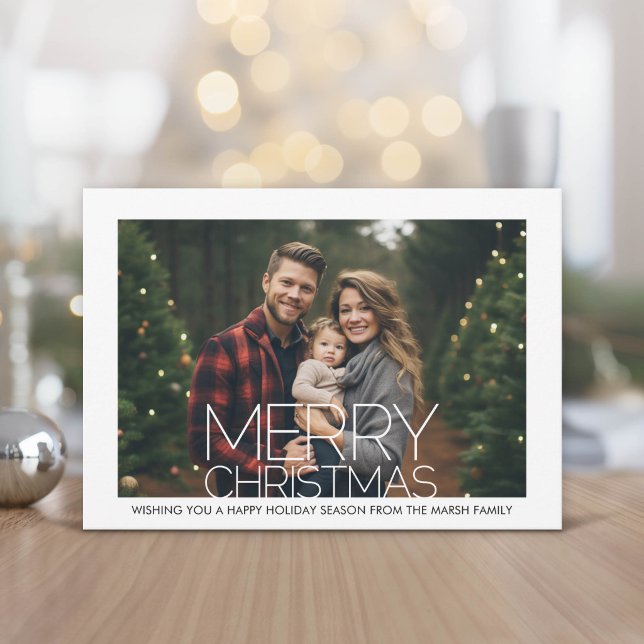 Photo with White Border - Retro Pattern Christmas Holiday Card (Modern and Minimal Christmas Greeting Card)