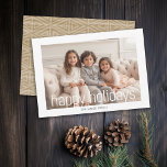 Photo with White Border - Tribal Pattern Happiest Holiday Card<br><div class="desc">Gold tribal pattern on the back -- Front: A white border with a single photo and minimal design makes this a great choice for a trendy Christmas card. A modern simple font in white over the photo is included along with a place to add your family name. Make a unique...</div>