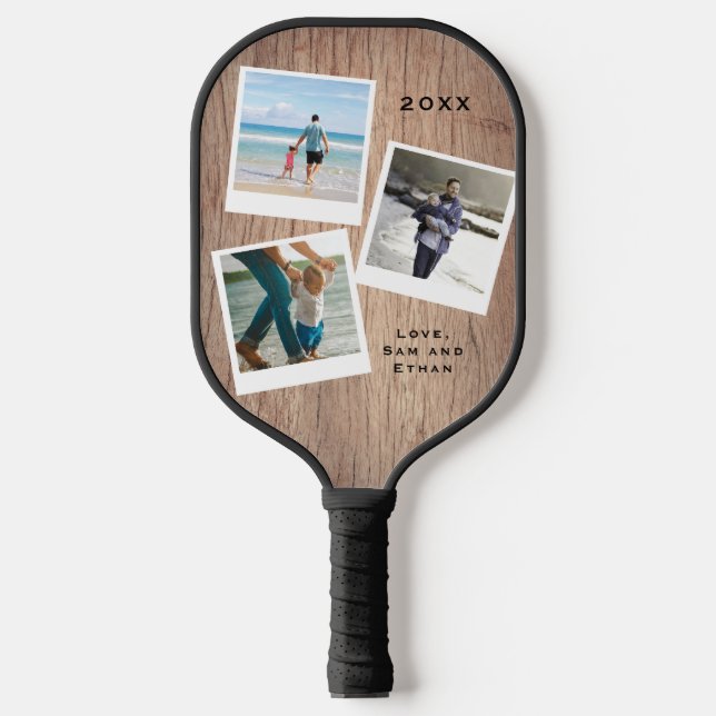 Photo Wood Theme Father's Day Dad's Birthday  Pickleball Paddle (Front)