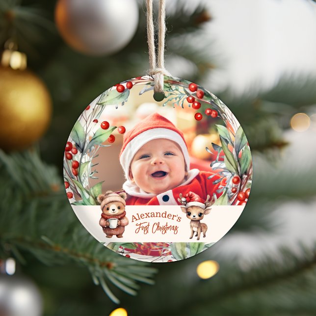 Photo Woodland Animals Baby First Christmas Ornament (Creator Uploaded)