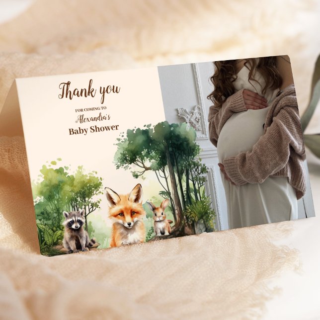 Photo Woodland Animals Baby Shower Thank You Card (Creator Uploaded)