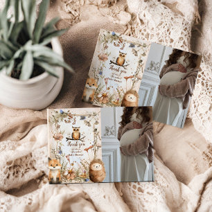 Photo Woodland Forest Animals Baby Shower Thank You Card