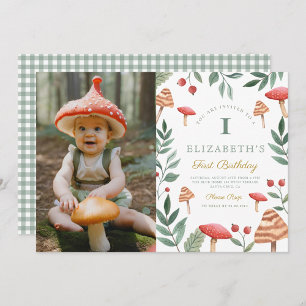 Photo Woodland forest mushroom First Birthday Invitation