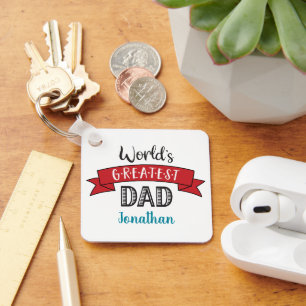 Photo World’s Greatest Dad Typography Red Banner Key Ring