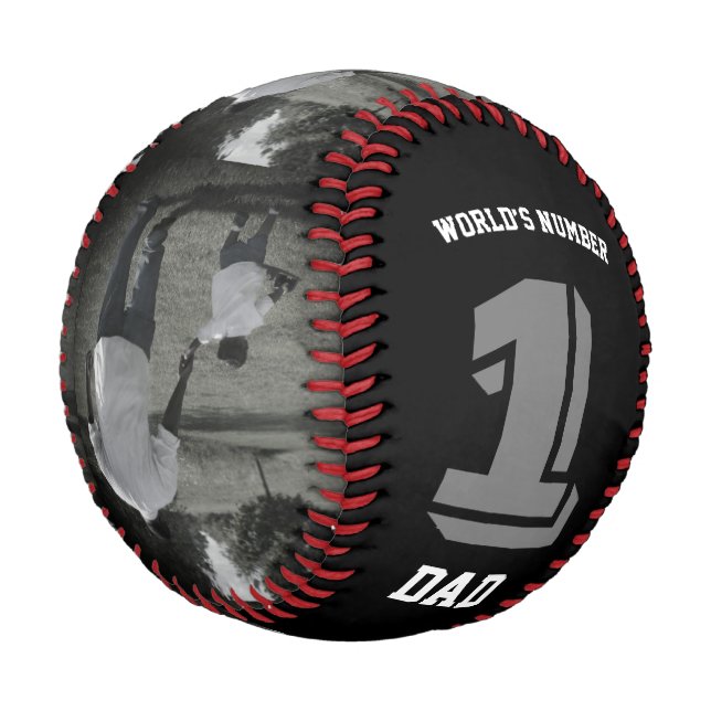 Photo World’s Number One Dad Grandpa Black Custom  Baseball (Angled)