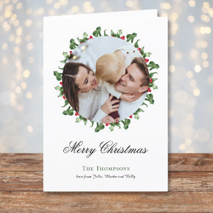 Photo Wreath around Christmas Holiday Card, black  Card