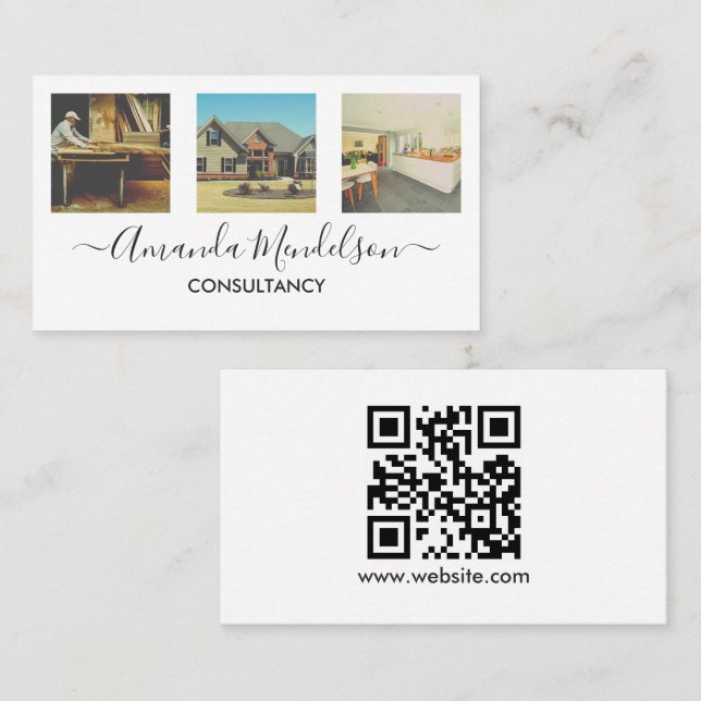 Photo x3 text and QR code or logo Business Card (Front/Back)