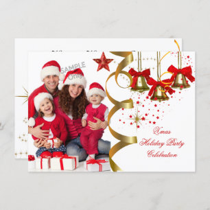 Photo Xmas Holiday Christmas Party Gold Red Black Invitation