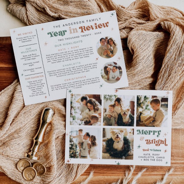 Photo Year in Review Holiday Card Christmas Boho (Boho year in review card with seven photos)