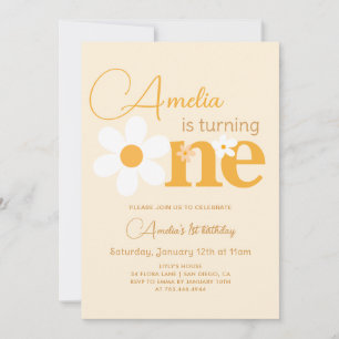 Photo Yellow Daisy 1st Birthday Party Invitation
