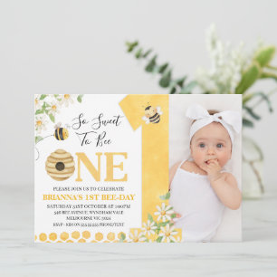 Photo Yellow Daisy Bee First Bee-day Birthday Invitation