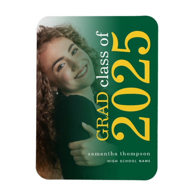 Photo Yellow Green 2025 Graduation Announcement Magnet (Vertical)