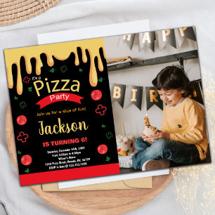 Photo Yellow Red Green Pizza Birthday Invitations