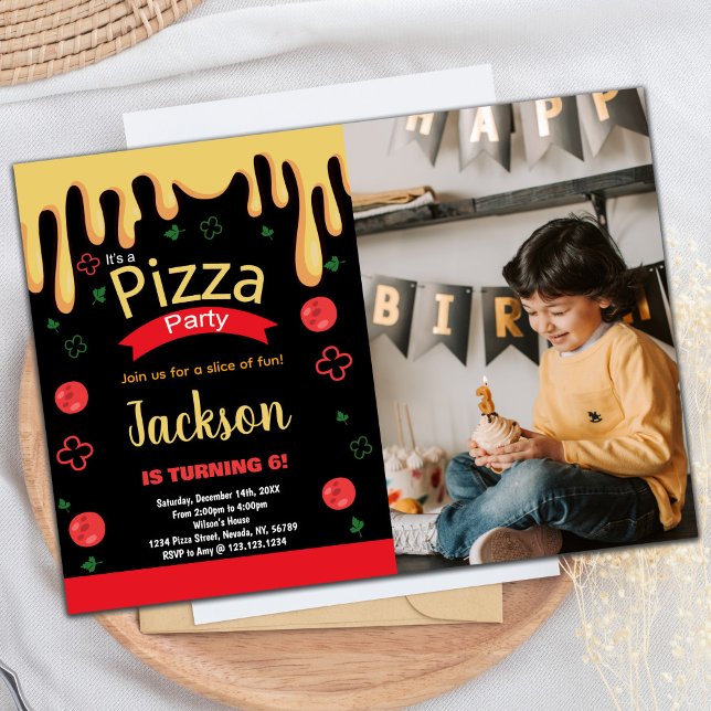 Photo Yellow Red Green Pizza Birthday Invitations (Photo Yellow Red Green Pizza Birthday Invitations)