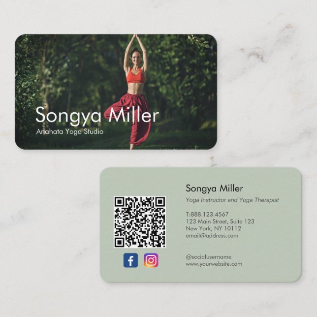 Photo Yoga Teacher Personal Trainer Therapist Business Card (Front/Back)