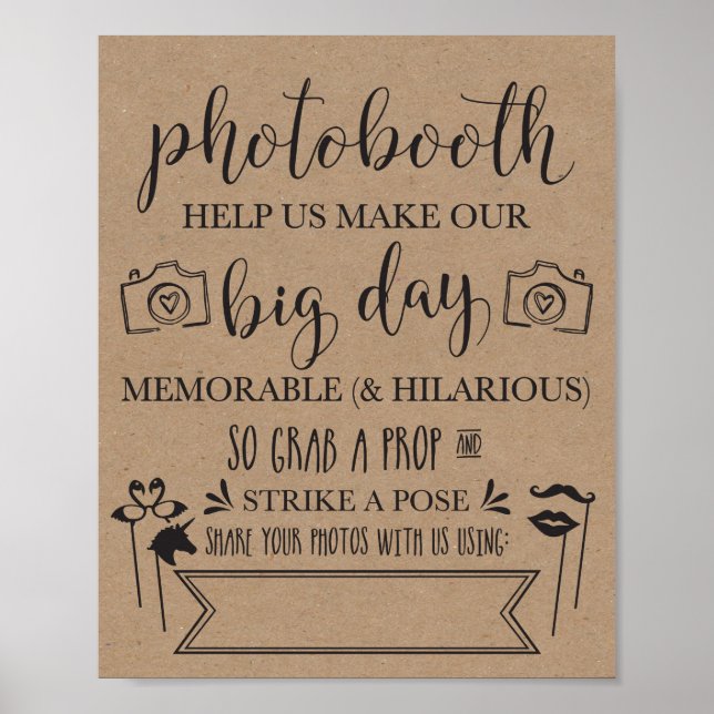 Photobooth Hashtag Wedding Party Sign (Front)