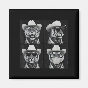 Photobooth Tiger Selfie With Cowboy Hat Sungles  Magnet