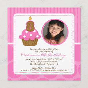 PhotoCupcake Birthday Invitation 8th Birthday Pink