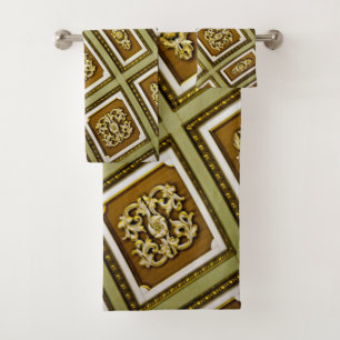 Photograph Brown and Green Architectural Ceiling Bath Towel Set
