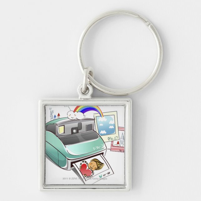 Photograph coming out of an instant camera key ring (Front)