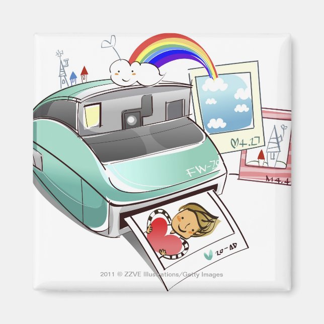 Photograph coming out of an instant camera magnet (Front)