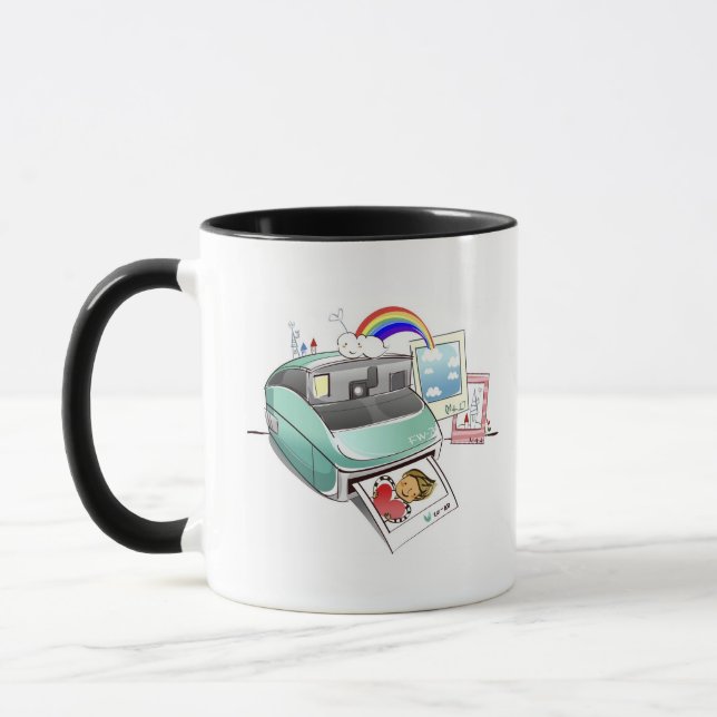 Photograph coming out of an instant camera mug (Left)
