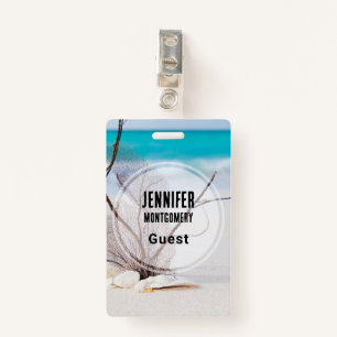Photograph of Seashells on a Sandy Beach Guest ID Badge
