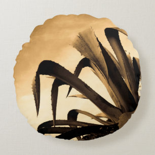 Photograph Sepia Aloe Plant Round Cushion