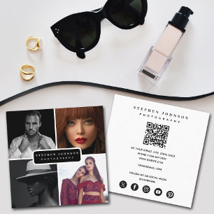 Photographer 4 Photos QR Code Social Media Icons  Square Business Card
