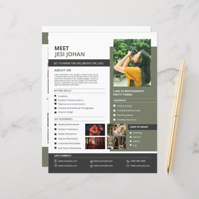 Photographer About Me Page (Front/Back In Situ)