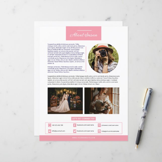 Photographer About Me Page Template  (Front/Back In Situ)
