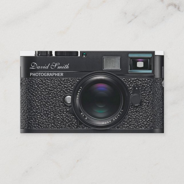 Photographer black Camera Business card (Front)
