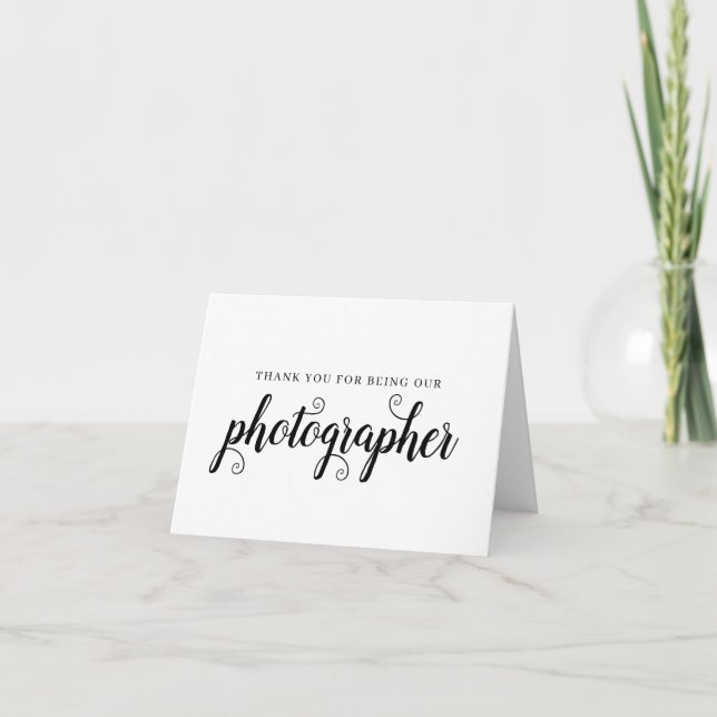 Photographer Black Script Thank You Wedding Card (Front)