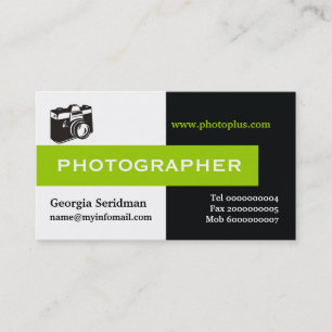 Photographer black, white, green eye-catching business card